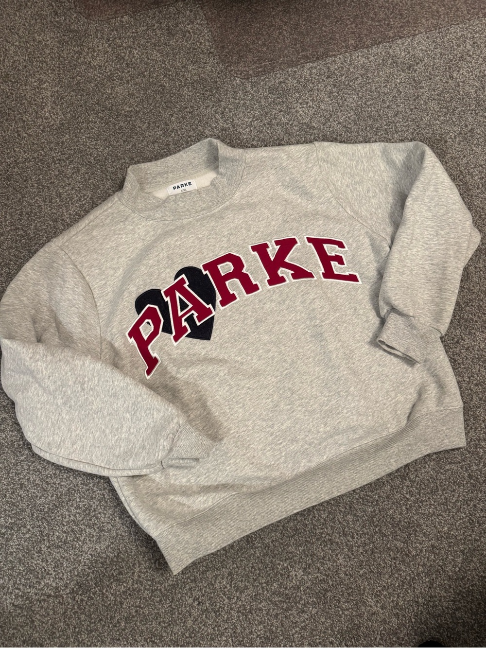 Parke Women’s Valentine’s Day Gray mock neck Sweatshirt with Maroon black heart